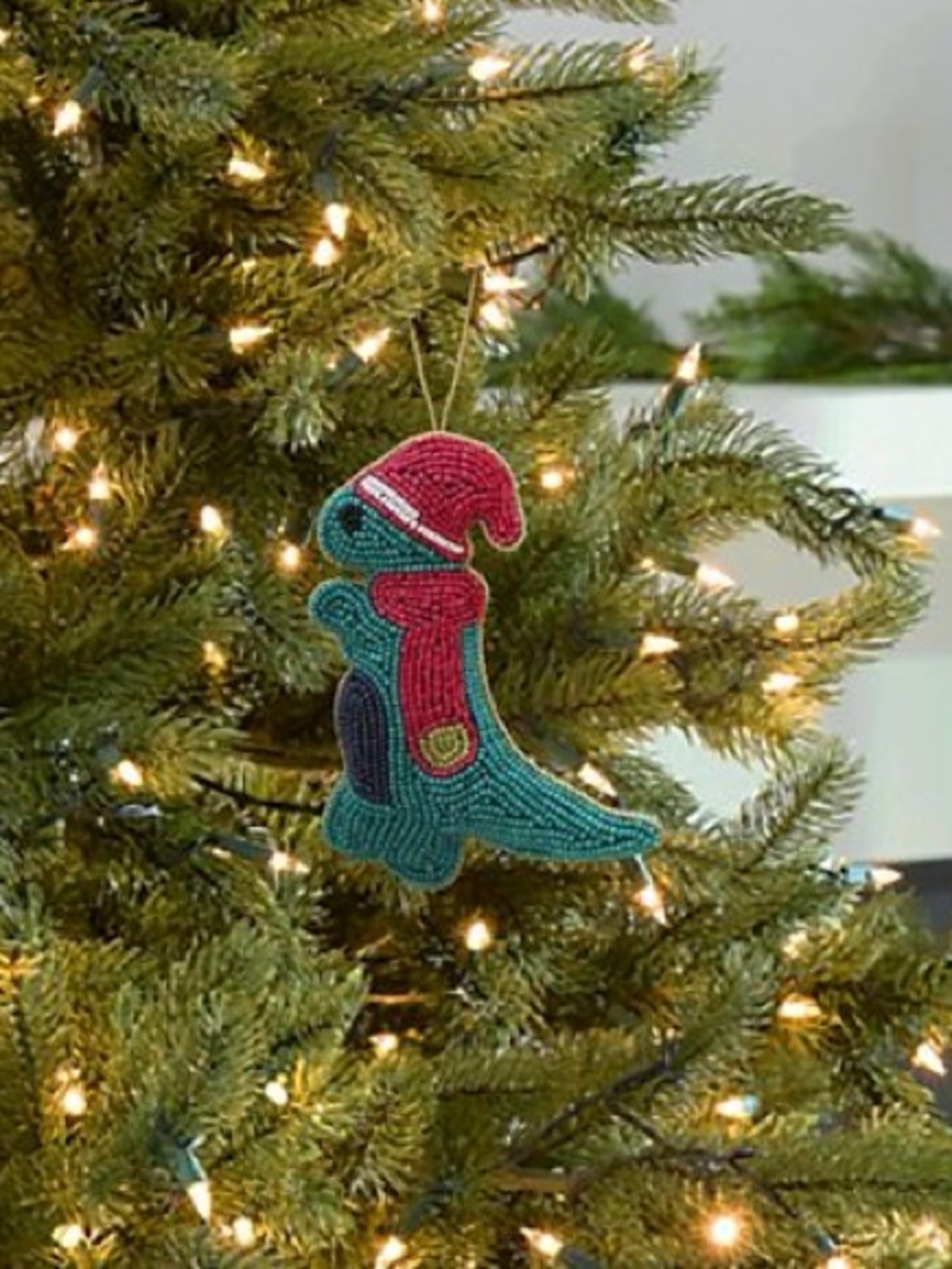 NWT St. Nicholas Square® Glass Seed Beaded Dinosaur Christmas Ornament ,Set of 2